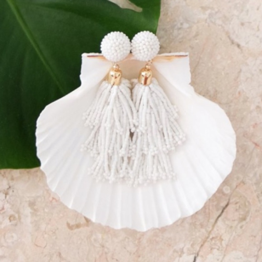 White beaded tassel earrings